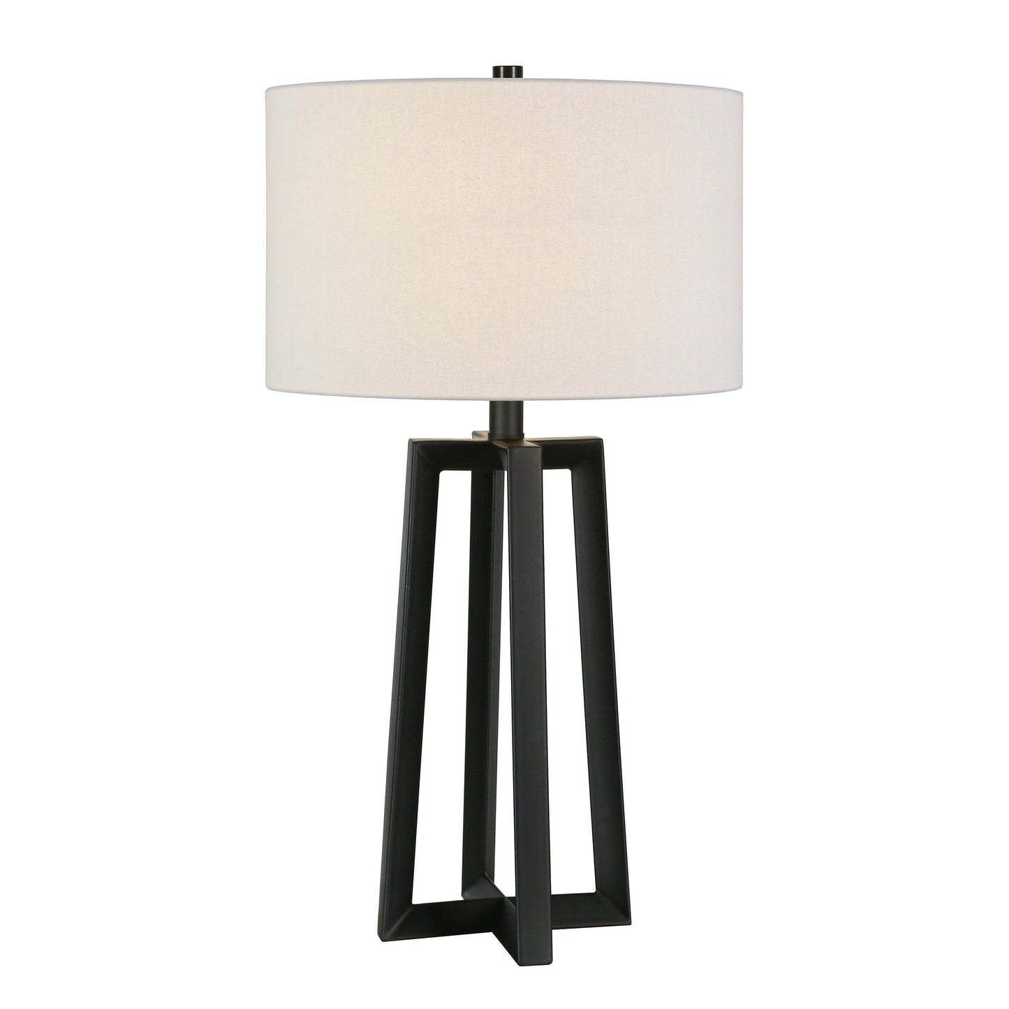 24" Black Metal Table Lamp With White Drum Shade